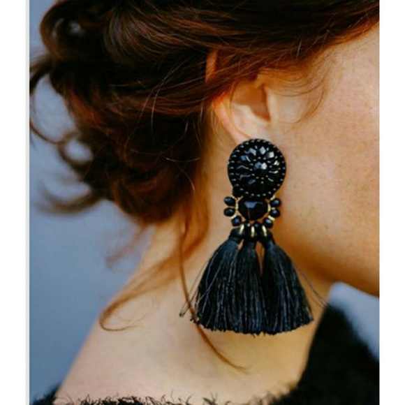 Jewelry - NEW Black Fringe Tassel Earrings